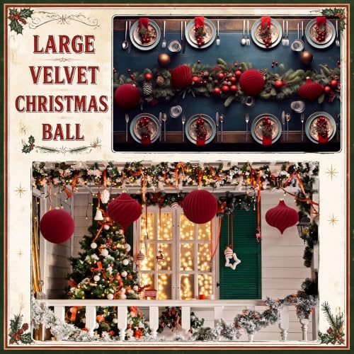 Civaner 4 Pcs Large Velvet Christmas Ball,8 Inch,Burgundy