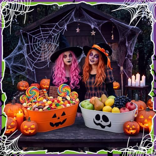Zonon 2 Pack Halloween Galvanized Buckets, 4 Gal Halloween Candy Bowl
