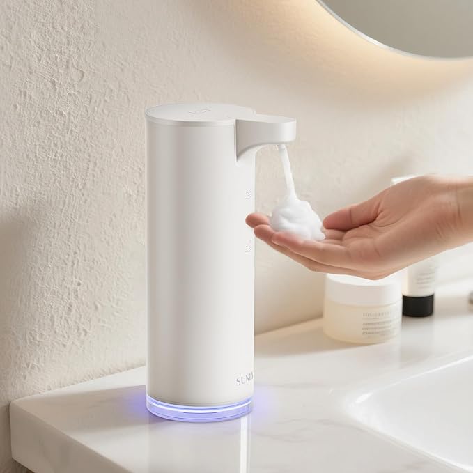 SUNLY Automatic Foam Soap Dispenser, 0.2s Fast Sensor, USB-C Rechargeable, Smudge-Resistant Stainless Steel, Touchless Liquid & Foaming Soap Dispenser for Bathroom, Kitchen, Hotel, White
