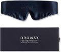 Drowsy Featherweight Silk Sleep Mask – Luxury Blackout Eye Mask for Sleeping & Travel, 100% Mulberry Silk, Lightweight Comfort, Adjustable Strap, Protects Skin & Hair (Midnight Blue)