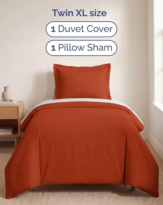 Duvet Cover Twin/Twin XL Size Set - Extra Soft Twin/Twin XL Duvet Cover 68" x 90" with 1 Pillow Sham for Women, Men, Kids & Teens - Comfy, Easy-Care & Fade Free w/ Zipper Closures & Ties (Terracotta)