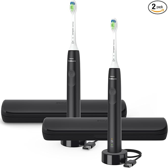 Philips Sonicare Electric Toothbrush with DiamondClean Brush Head 2-Pack Bundle, Rechargeable Electric Tooth Brush with Pressure Sensor, Sonic Electronic Toothbrush, Travel Case, Black