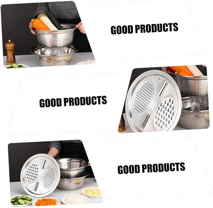 SHOWERORO 1set Stainless Steel Vegetable Peeler Grater Kitchenware Set for Multi-purpose Food Preparation and Easy Washing Includes Draining Basin and Thickened Bowl