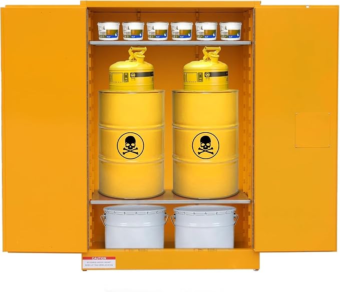 Flammable Storage Cabinet 43" x 18" x 65", 45 Gallon Galvanized Steel Flammable Liquid Storage Locker with 2 Adjustable Shelves & Manual-Close Doors, OSHA Compliant Industrial Hazardous Storage, Yell
