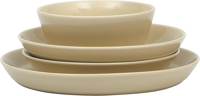 Gibson Home Summer Shades 16 Piece Plates and Bowls Dishes Service for 4 Porcelain Dinnerware Set - Taupe