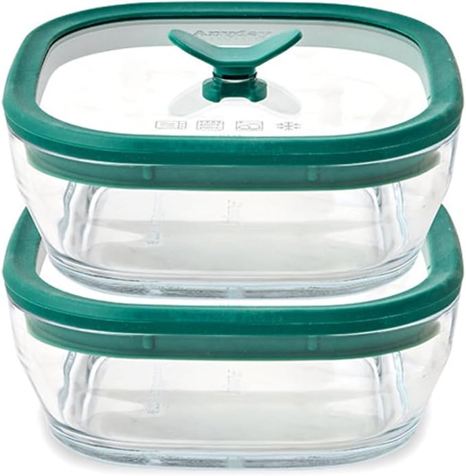 Anyday 2 Pack 2.5 Cup Glass Lunch Containers (Kale) | Microwave Safe, Bowls with Glass Lids for Work, Food Storage, Bento Box Meal Prep Container