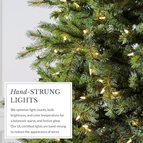 Balsam Hill Norwegian Grand Fir - Traditional Slim Artificial Christmas Tree with Classic Needle Foliage, LED Clear, 7'