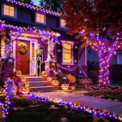 KNONEW Purple Orange Halloween Lights Decorations 60FT 180 LED String Light