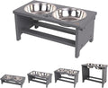 HTB Elevated Dog Bowl Stand with 2 Stainless Steel Bowls-7" H Medium Grey | Raised Dog Bowl Stand, 7"tall, 29 Oz Bowls, for Medium Sized Dogs, Pet-safe, Solid Bamboo