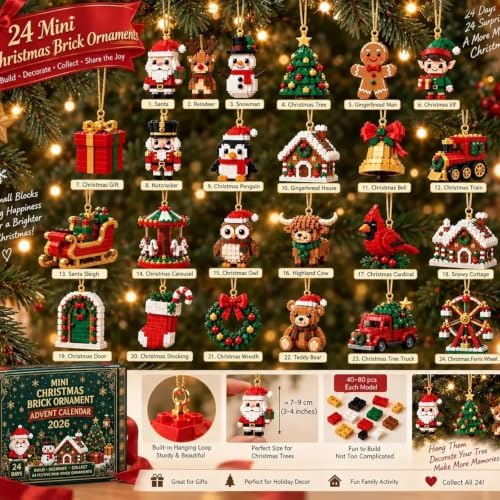 24-Day Mini Christmas Brick Ornament Advent Calendar，2set