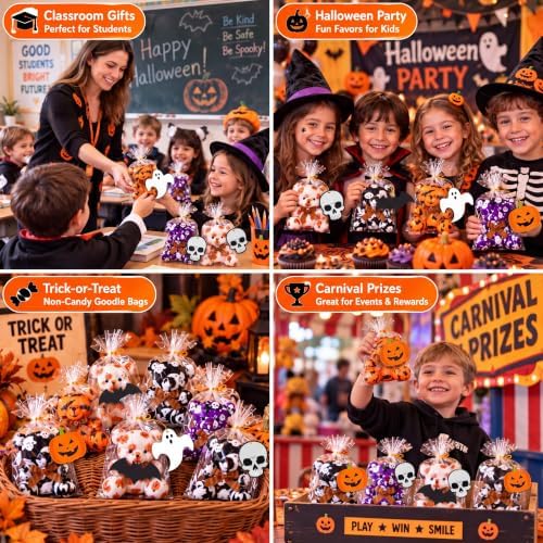 Poen 27 Pack Halloween Mini Plush Bears with Cards Set for Kids Classroom
