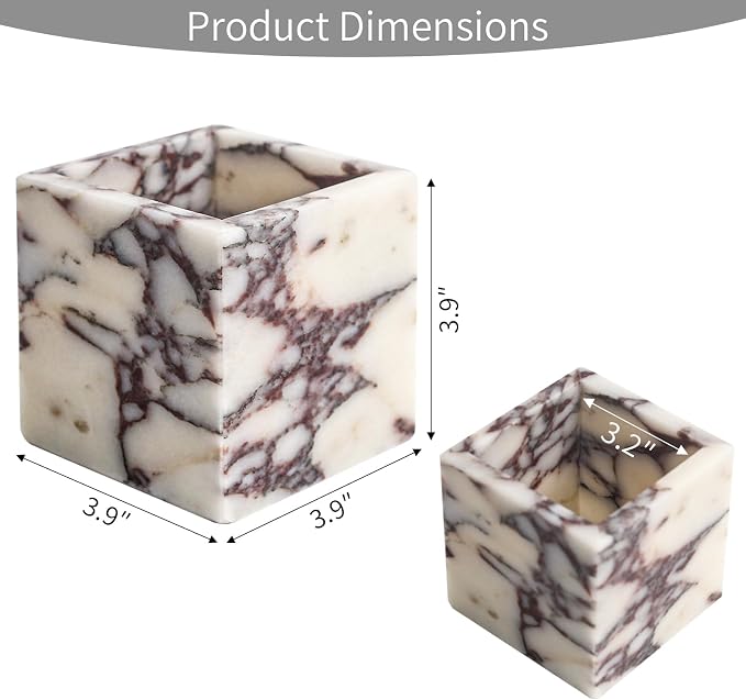 Natural Marble Makeup Brush Holder for Vanity, Marble Toothbrush Holder for Bathroom, Luxurious Countertop Organizer, Calacatta Viola Bathroom Accessories Square