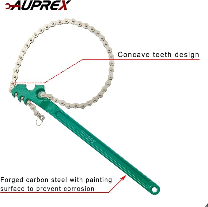 AUPREX 16 Inch Sturdy Adjustable Heavy Duty Ratcheting Chain Oil Filter Wrench Reversible Chain Style Pipe Fitter Wrench With Multi-Purpose Compatible With Max 8 Inch Diameter
