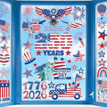 124 PCS 4th of July Window Clings, 9 Sheets 250th Anniversary Fourth of July Decorations, Red White Blue Independence Day Decor with USA Flags Eagles, Patriotic Window Clings for Home Parade