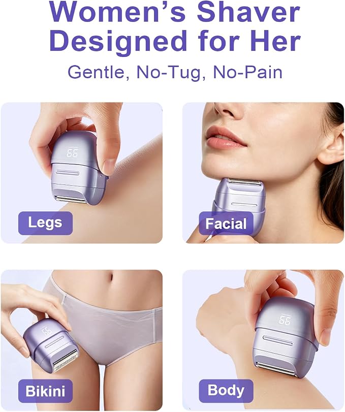 Electric Shaver for Women Waterproof Mini Electric Razors for Women - Cordless Foil Shaver for Hair Removal, Legs, Face, Body, Bikini,Sensitive Skin, Razor for Teen Girls (Purple, Fashion)