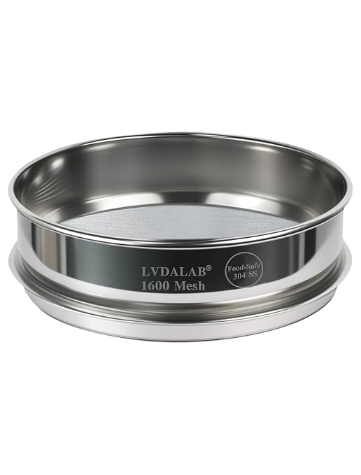 All 304 Stainless Steel 1600 Mesh Test Sieve (0.004mm Aperture), 8 Inch/20cm Diameter, Ultra Fine Micron Filter for Scientific Research & High Precision Testing