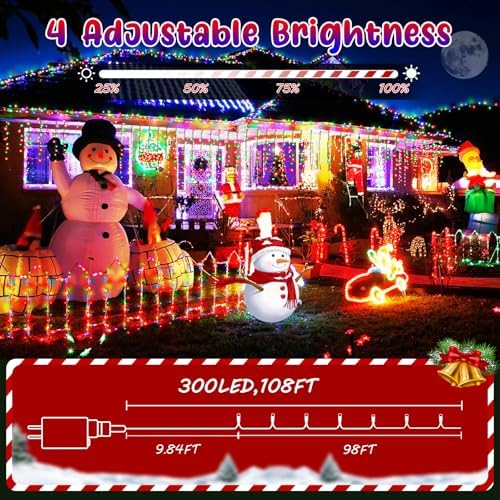 Hezbjiti 108FT 300 LED Color Changing Christmas Lights Outdoor, 11 Modes String Lights IP44 Waterproof Fairy Lights for Party Tree Yard Porch Wedding (Multicolor to Warm White, Clear Wire)