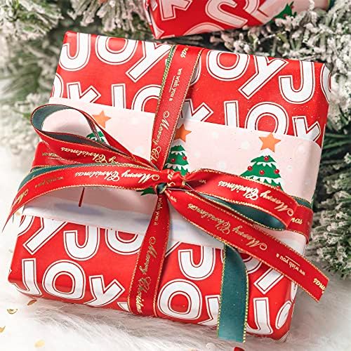 WRAPAHOLIC 30 Inch Jumbo Reversible Christmas Wrapping Paper - 30 Inch x 100 Feet Jumbo Roll Christmas Tree Wrapping Paper with Joy Lettering Perfect for Holiday, Party, Celebration