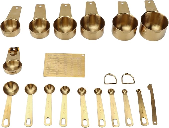 Measuring Cups and Spoons Set, Stainless Steel Baking Measuring Scoop Set, 18PCS Gold Coffee Spoon Cup with Scale Plate for Cooking and Baking Home Kitchen