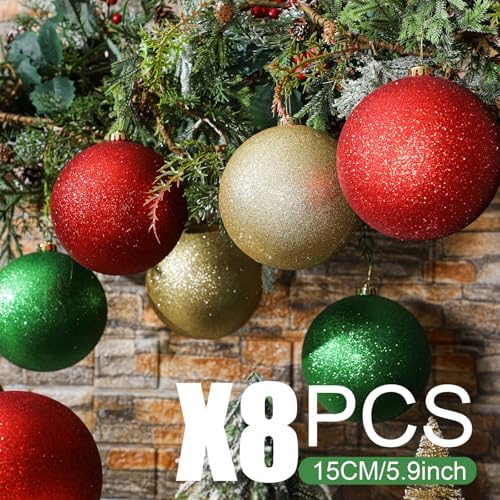 Deekin 8 Pack Large Christmas Ornaments Ball, 6 Inch Oversized Jumbo Balls