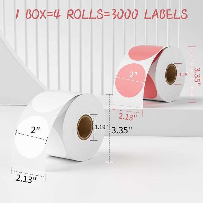 MFLABEL 2" Round Thermal Labels (3000 Labels) - 4 Color Self-Adhesive Stickers for Bottles, Jars & DIY | Waterproof QR Code Labels | Instant Print w/o Ink