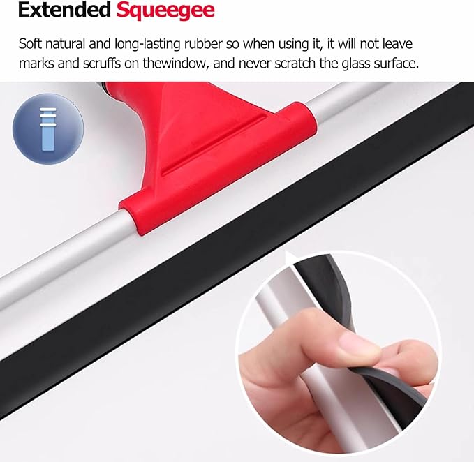 14 18 24 36 Inch Long Squeegee Window Cleaner 2 in 1, Portable Reusable Window Cleaning Tool Kit/ Window Washer, with 1 Telescopic Rod, for Shower Glass Door/ Mirror ( Size : 90cm/35.4inch long Squeeg