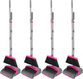 NACENA Broom and Dustpan Set, 52-in Long Adjustable Handle Broom Dustpan Combo with Dustpan Teeth to Automatically Clean Hair Suitable for Home Kitchen Office Hall Floor (Grey&Rose), 4 Pack