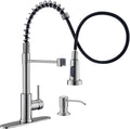 GIMILI Kitchen Faucet with Soap Dispenser, Commercial Single Handle Spring Brushed Nickel Pull Out Kitchen Sink Faucets with Pull Down Sprayer