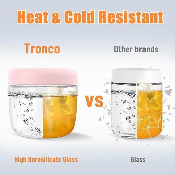 Tronco 24 oz Glass Lunch Bowl Container with Lid, Reusable Glass Food Container for Salad, Snack,Yogurt, Soup Food Storage, Meal Prep, Airtight, Leak & Spill Proof, Dishwasher Safe, BPA-Free, Set of 1 | Leak & Spill Proof Meal Prep Container & Food Sto...