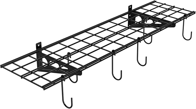 FLEXIMOUNTS Garage Wall Shelving, 1x4 ft, Includes 6 Bike Hooks, Wall Shelf Garage Organization System w/Bike Hangers, Storage Rack, Floating Shelves, 150 lbs Weight Capacity (1 Pack), Classic Series