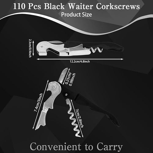 110 Pack Waiter Corkscrew Wine Openers Black Heavy Duty Hinges All in One Double Hinged Tools for Bartenders Servers Sommelier
