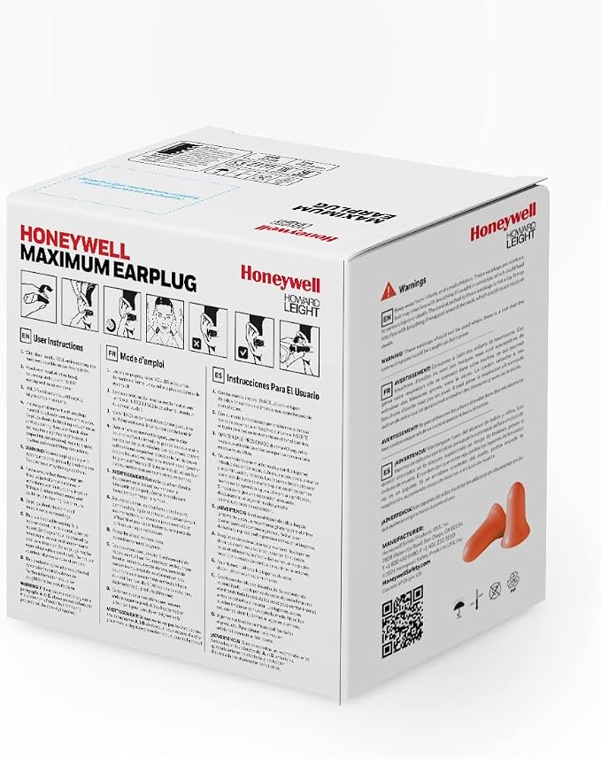 Honeywell Howard Leight by Maximum Corded Disposable Foam Earplugs, 100 Pairs, Orange | Disposable