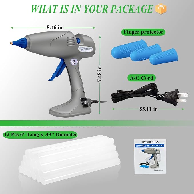 Full Size Hot Glue Gun, MONVICT 120W&80W Glue Guns Dual Temp Large Industry Glue Gun, Corded Detachable Cord Use Stand-Up Base Anti-drip Hot Melt Glue Gun with 12 Glue Sticks for Art DIY Craft Repair | Corded Detachable Cord Use Stand-Up Base Anti-drip...