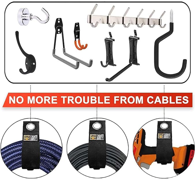 22PCS Heavy Duty Storage Straps Garage Hooks Tool Organizers and Fastening Straps Cord Wrap Keeper, Cable Straps for Cords, Hoses, Rope, RV, Boat, Garage Storage and Organization