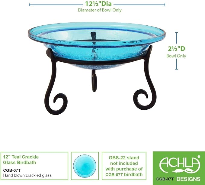 Achla Designs Crackle Glass Bowl, 12-in, Teal