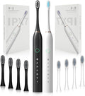 2 Pack Rechargeable Electric Toothbrushes for Adults and Kids, Whitening Tooth Brush with 8 Brush Heads, 6 Cleaning Modes and Smart Timer, Waterproof Cleaning Toothbrushes Set