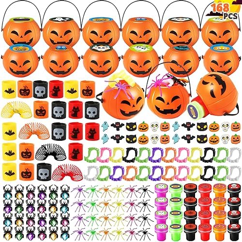 168pcs Halloween Party Favors for Kids, Prefilled Pumpkins Halloween Toys