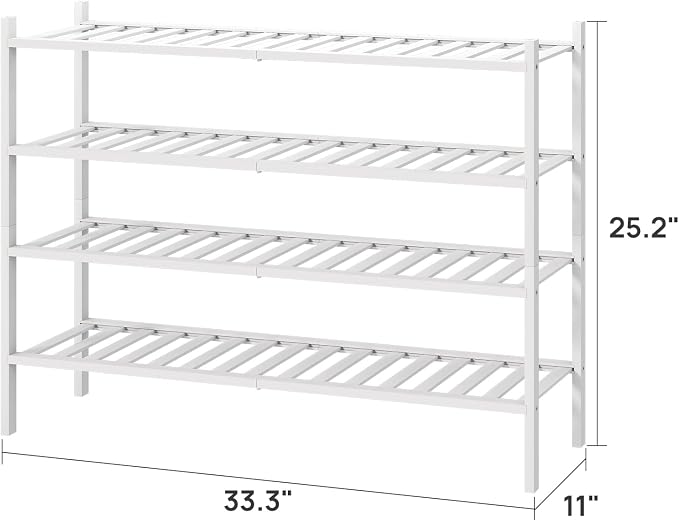 viewcare White 4-Tier Long Shoe Rack, Bamboo Wood, 33-Inch