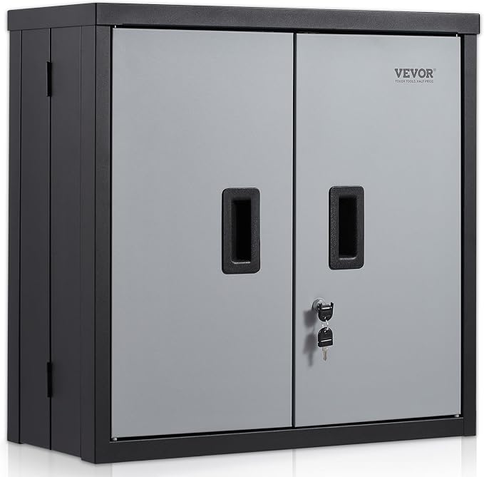 VEVOR Foldable Wall Cabinet, Metal Garage Locker Mounted 26" Small Tool Chest 240 LBS Loading Capacity Adjustable Shelf Magnetic Door File for Warehouse Office Home Black