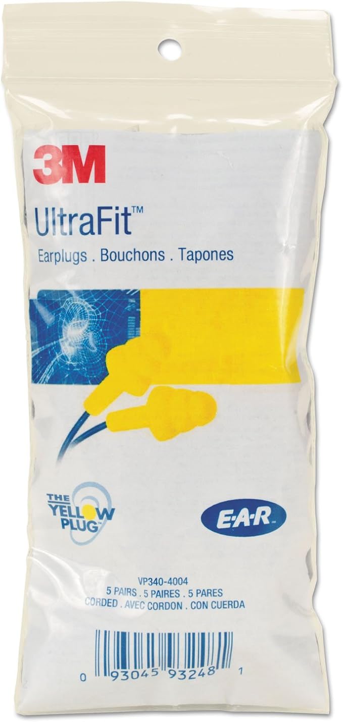 3M 3404004 E·A·R UltraFit Earplugs, Corded, Premolded, Yellow, 100 Pairs