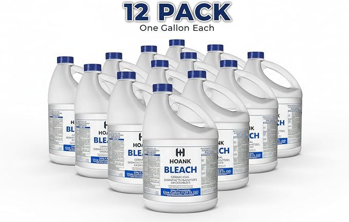 (12 Gallon) - Liquid Chlorine Bleach, for Laundry, Household and Commercial Cleaning, Multipurpose Cleaner, 1 Gallon Jugs. Ready to Use. (12 Gallons)
