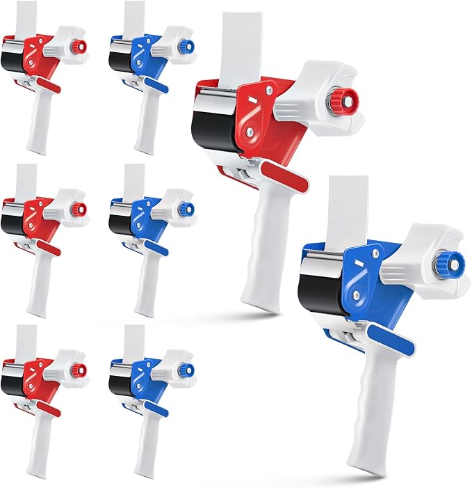 Harloon 8 Pieces Packing Tape Dispenser Gun for 2 Inches Width Tape Handheld Tape Gun for Shipping Industrial Packaging Box Wrapping, Moving Packing Boxes Sealing, Blue and Red