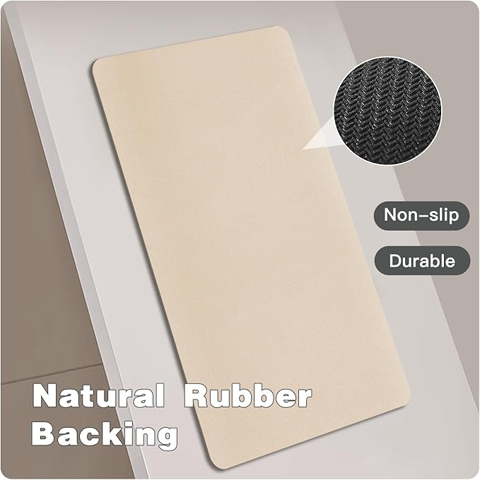 TYUU Bathroom Mat Quick Dry, Bathroom Rugs Non Slip Washable Thin Absorbent Bath Mat Fits Under Door Bathroom Floor Mat Perfect for Bath, Shower, or Sink 16"x24" Beige