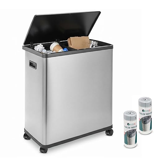 HOLDN’ STORAGE 60L Dual Kitchen Trash & Recycling Bin, Motion Sensor Opening, Soft-Close Lid, Removable Inner Buckets, Stainless Steel, 2 Trash Bag Rolls Included