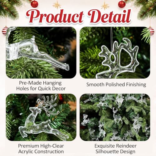 Syhood 100 Pcs Crystal Christmas Tree Ornaments, Reindeer