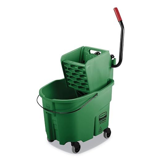 Rubbermaid Commercial Products WaveBrake 35 QT Side-Press Mop Bucket and Wringer Combo on Wheels Green for Heavy-Duty Floor Cleaning