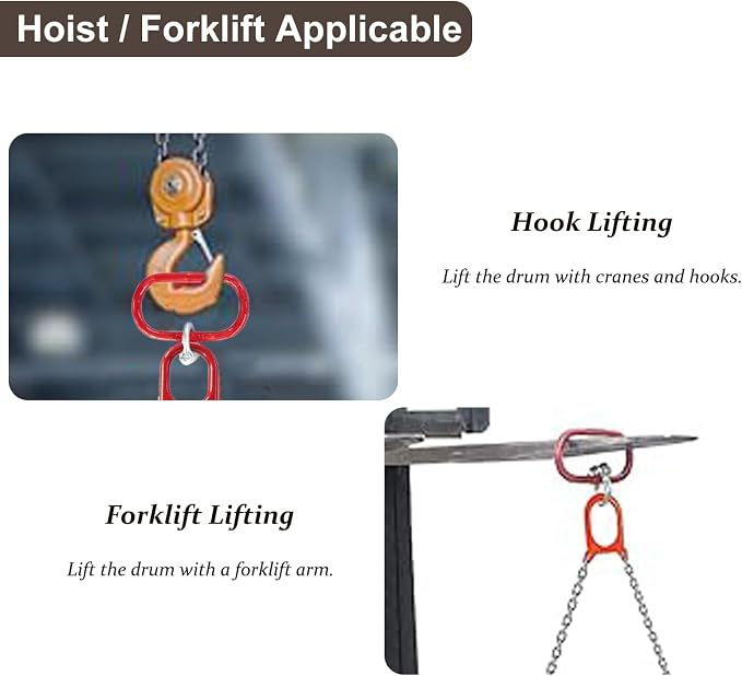 Updated Chain Slings Lifting Clamp, Drum Lifter Handling Equipment with 2 Leg Grab Hooks, Barrel Lifting Tongs for Engine Hoist/Forklift