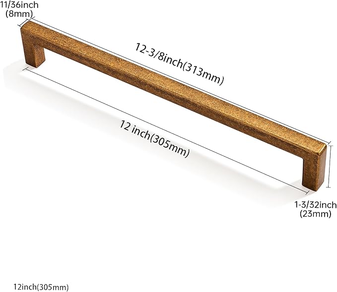 khtumeware 5 Pack 12 inch(305mm) Hole Center Antique Brass Cabinet Pulls Solid Heavy-Duty Square Cabinet Handles Drawer Pulls Kitchen Cabinet Hardware Kitchen Handle
