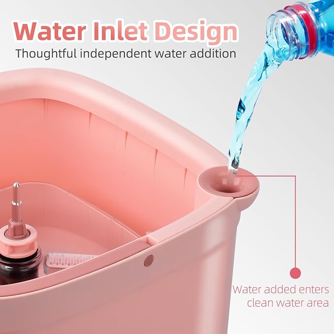 Upgraded Spin Mop and Bucket System Set, Self Separate Clean and Dirty Water, Foldable Square Standing Mop Head with Microfiber Mop Pads, Detachable Bucket (Pink, 1.0 Mop Bucket Set with 6 Pads)
