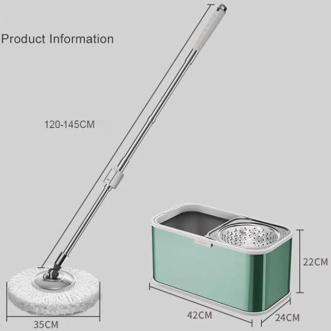 Stainless Steel Spin Mop Bucket Set with 5 Microfiber Mop Heads (Black) | 360° rotating mop head, adjustable handle, rolling wheels, cleans tile, hardwood & laminate floors
